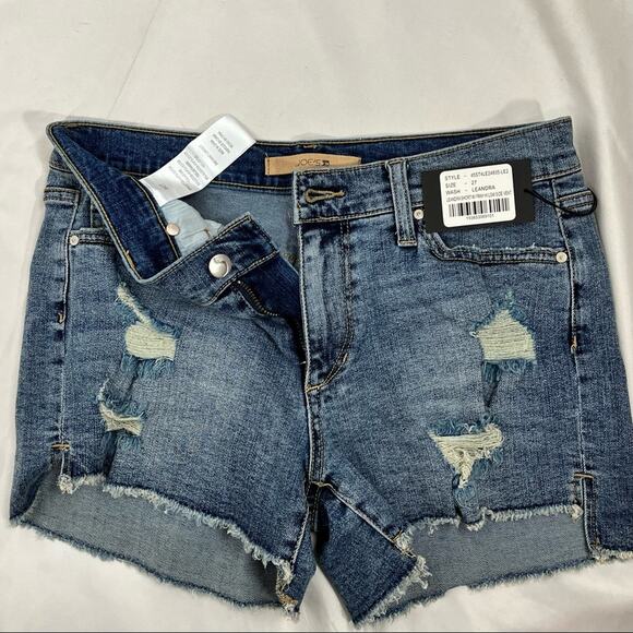 Joes Jeans Leandra Wash Rips Frayed Raw Hem Hi-Lo Side Vent Jean Shorts Sz27 NWT - Picture 2 of 11